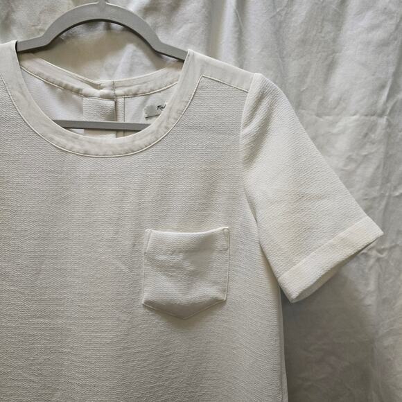 Madewell white textured button-down back short sleeve top poly/silk slits - Picture 4 of 11
